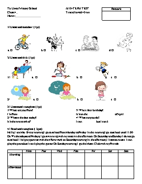 Đề kiểm tra giữa học kỳ I môn Tiếng Anh Lớp 4 - Trường TH Tú Liêm